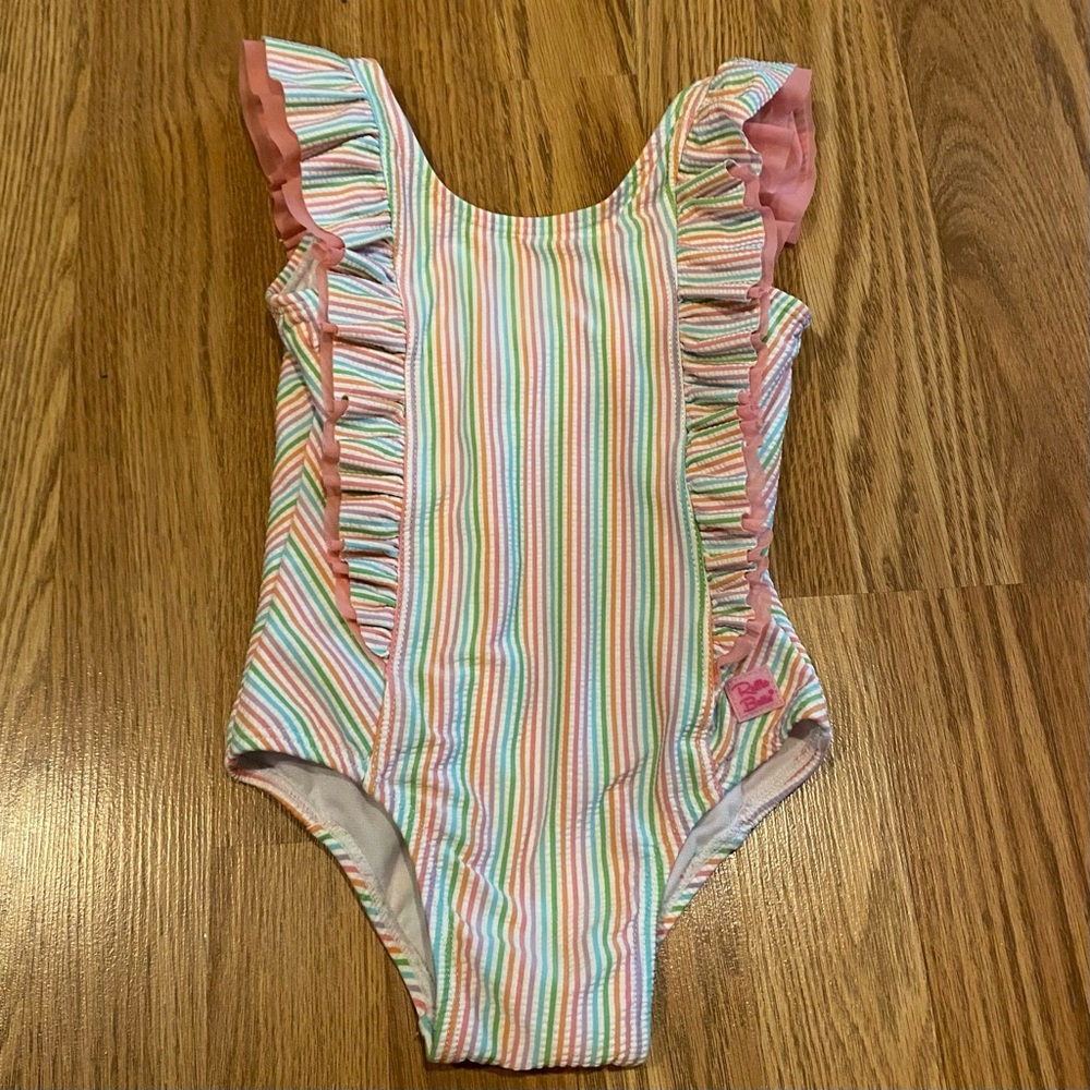 Darling Set with Pastel Stripe Ruffle Butts Swimsuit & Old Navy Coverup - Picture 3 of 13